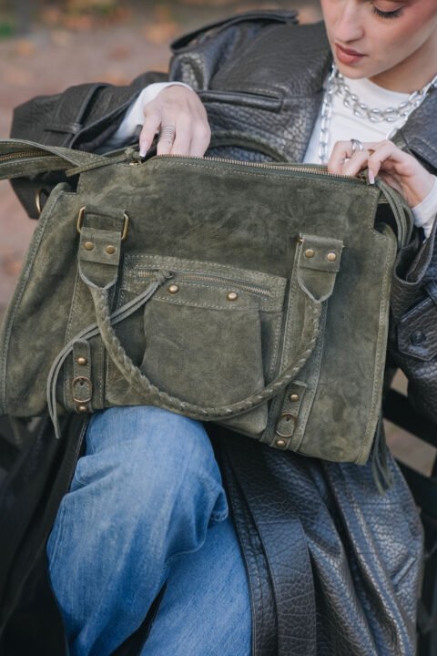 Comfy Bag MAXI - Suede - Military green, Verde