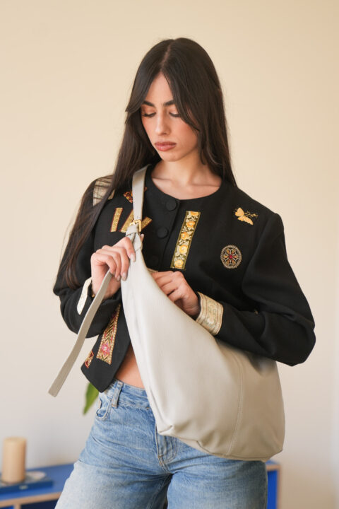 Croissant crossbody bag - pelle dollaro - Cream
