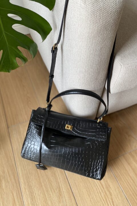 Grace tote bag Large COCCO hardware gold - NERO