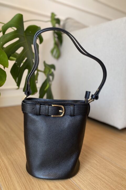 Sienna bucket bag - secchiello in vera pelle dollaro - Nero