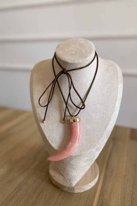 Collana laccio con corno pendente - Rosa